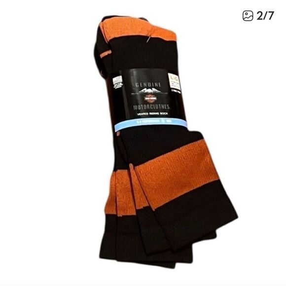 Harley-Davidson Black and Orange Stripe All Weather Socks, 2Pairs, Size L, NWT - Picture 2 of 7